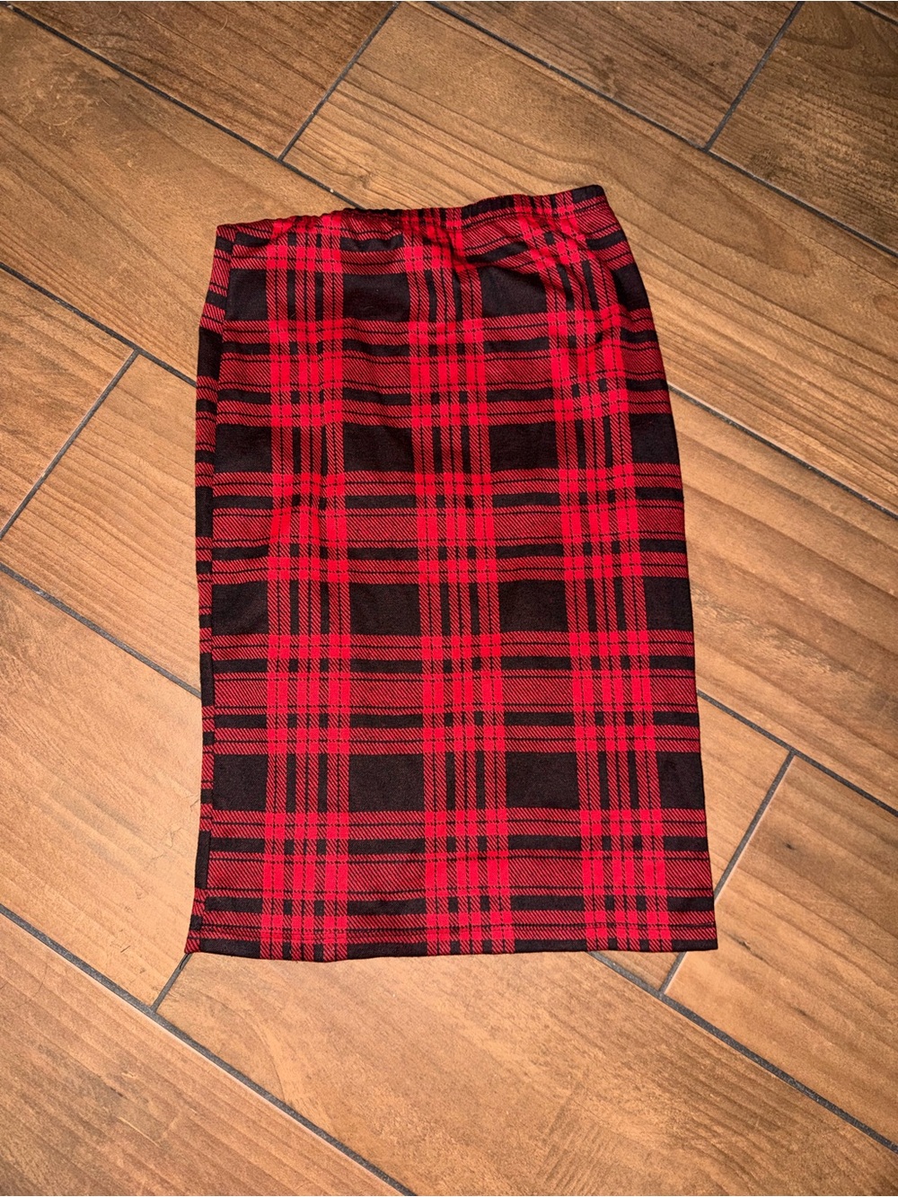 Red and Black Plaid Pencil Skirt